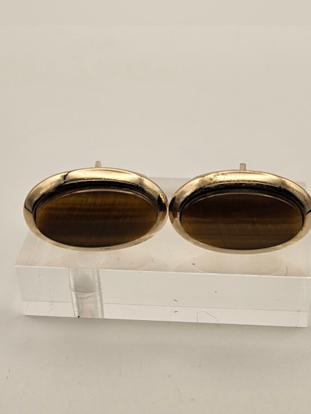 Vintage SWANK Tiger's Eye Cufflinks Gold Tone Oval Cabochon Mens MCM Signed S